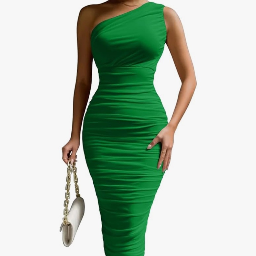 Elegant Green One-Shoulder Bodycon Dress